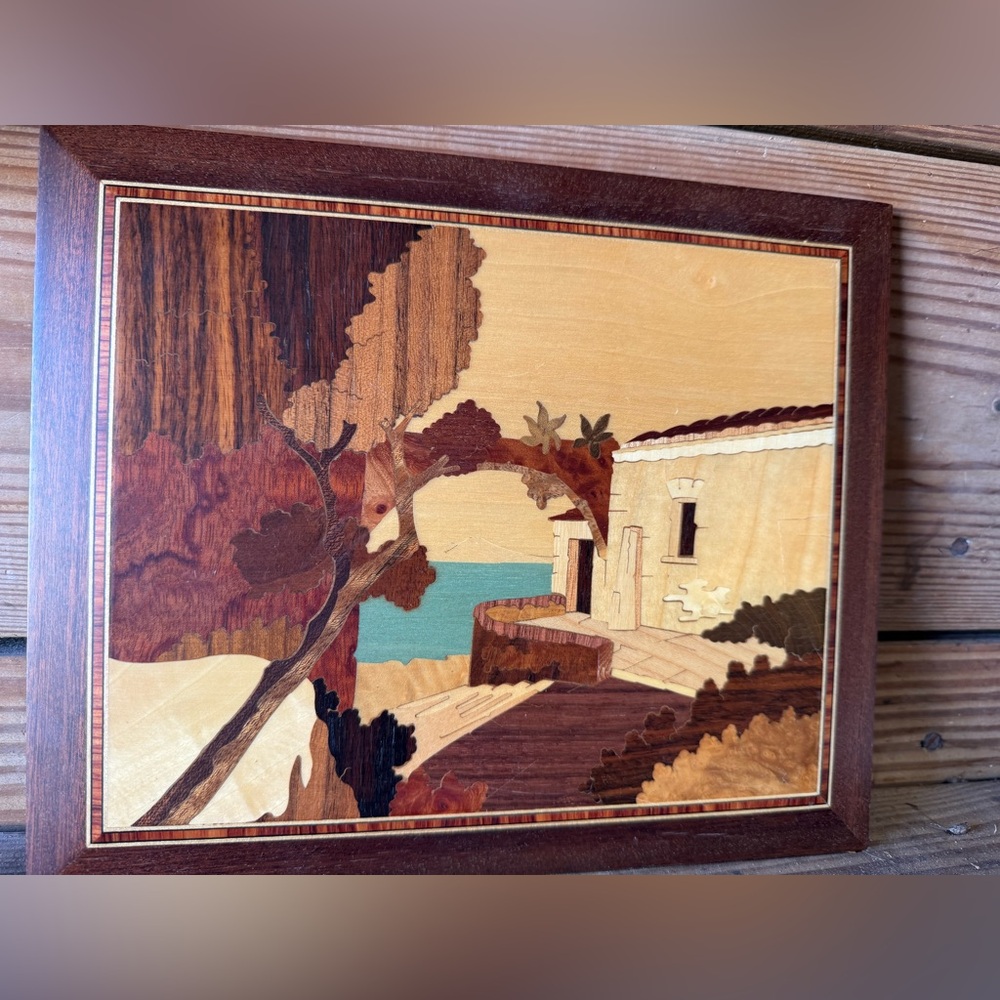 Handmade from Sorrento Italy. Inlaid different types of wood. Amalfi coast scene